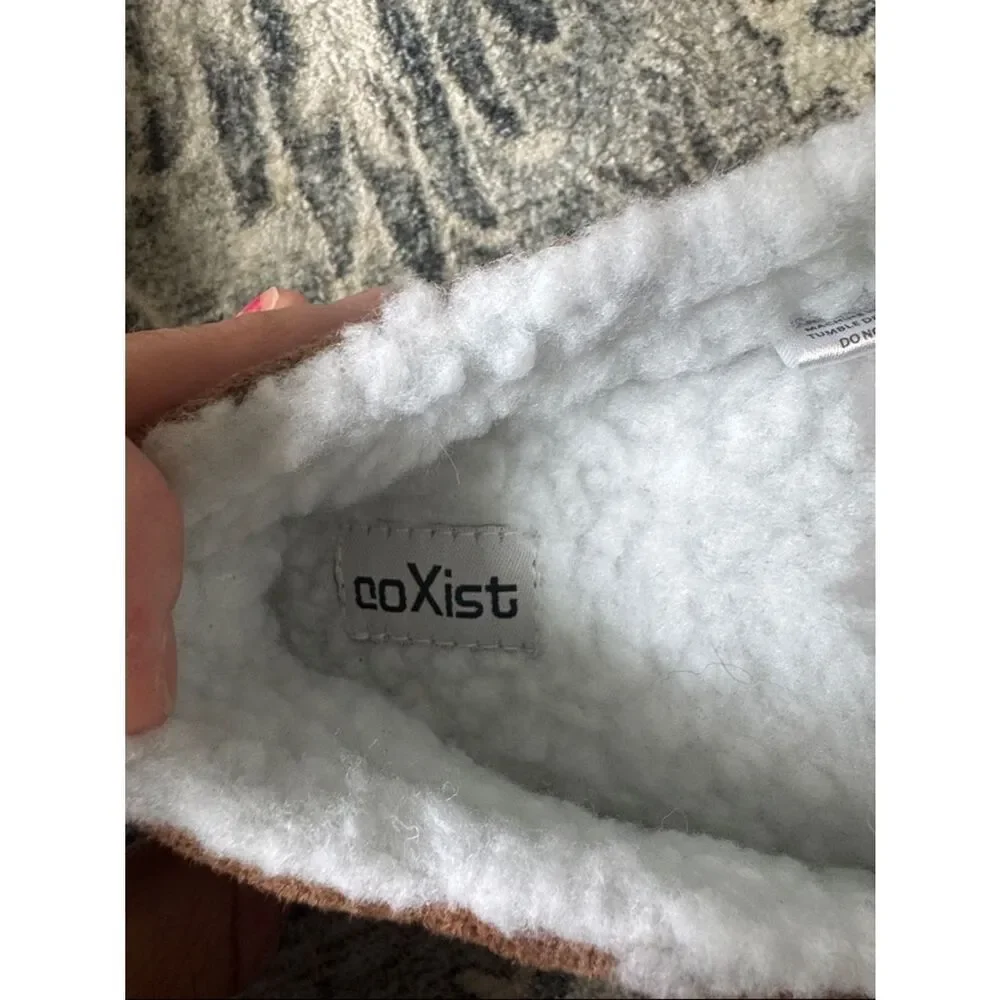 Coxist Cozy Brown Faux-Suede Slippers with White Sherpa Trim